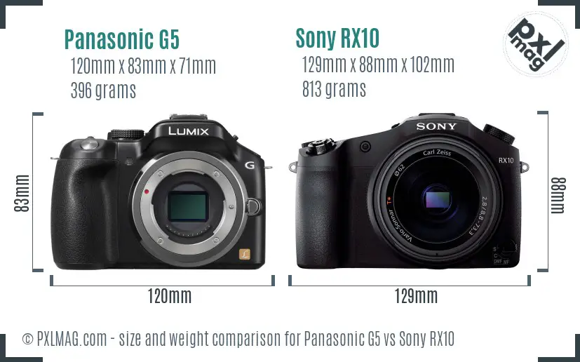 Panasonic G5 vs Sony RX10 size comparison