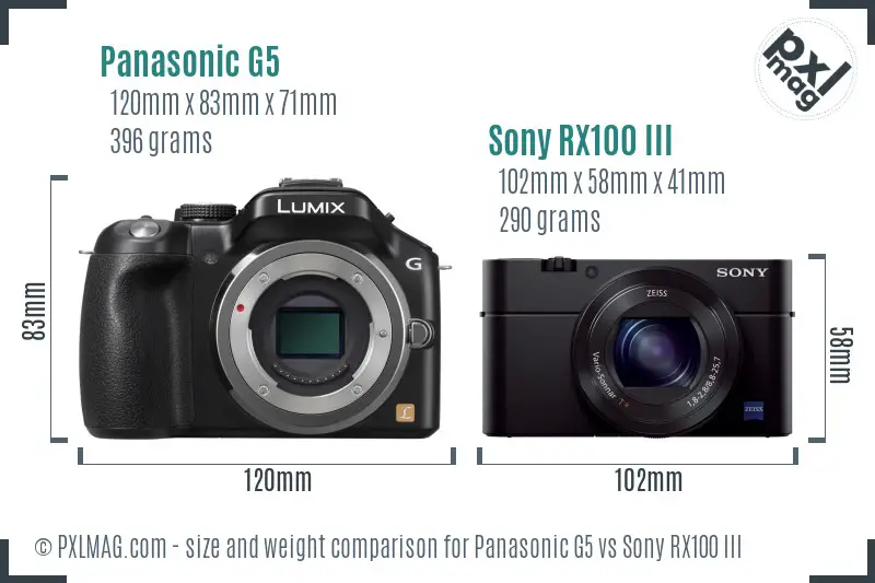 Panasonic G5 vs Sony RX100 III size comparison