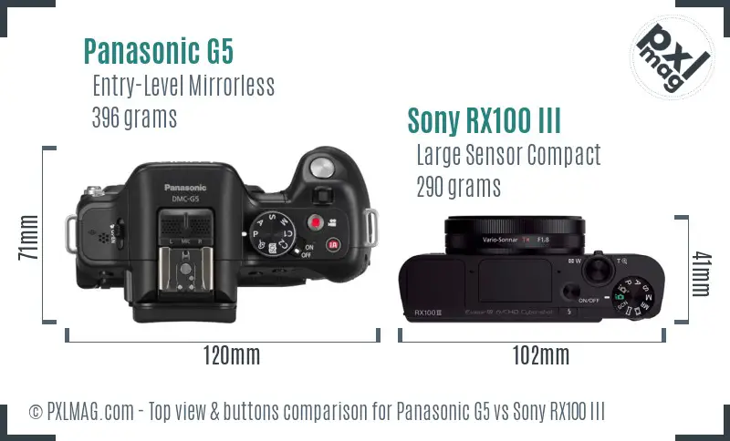 Panasonic G5 vs Sony RX100 III top view buttons comparison