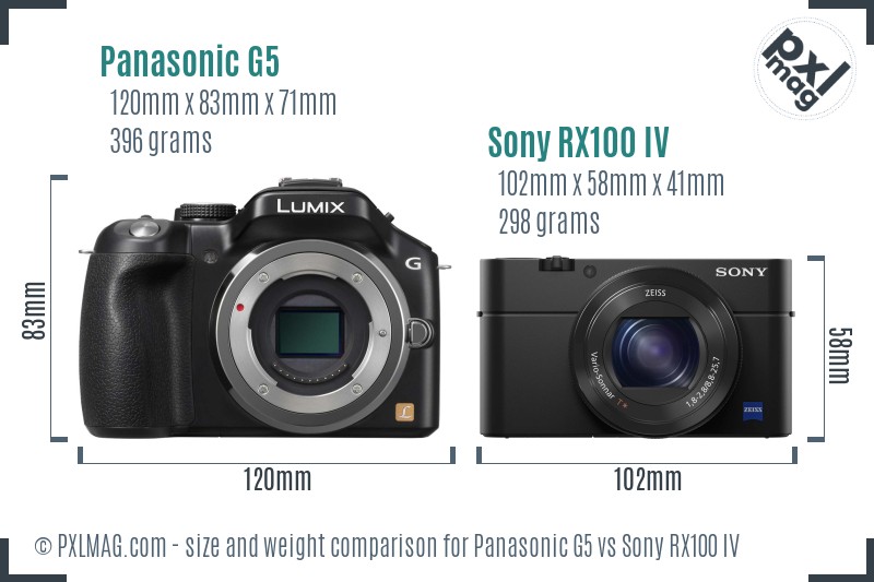 Panasonic G5 vs Sony RX100 IV size comparison