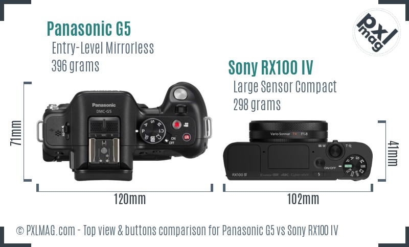 Panasonic G5 vs Sony RX100 IV top view buttons comparison