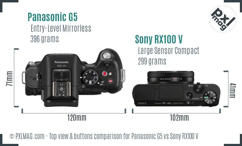 Panasonic G5 vs Sony RX100 V top view buttons comparison Panasonic G5 vs Sony RX100 V top view buttons comparison