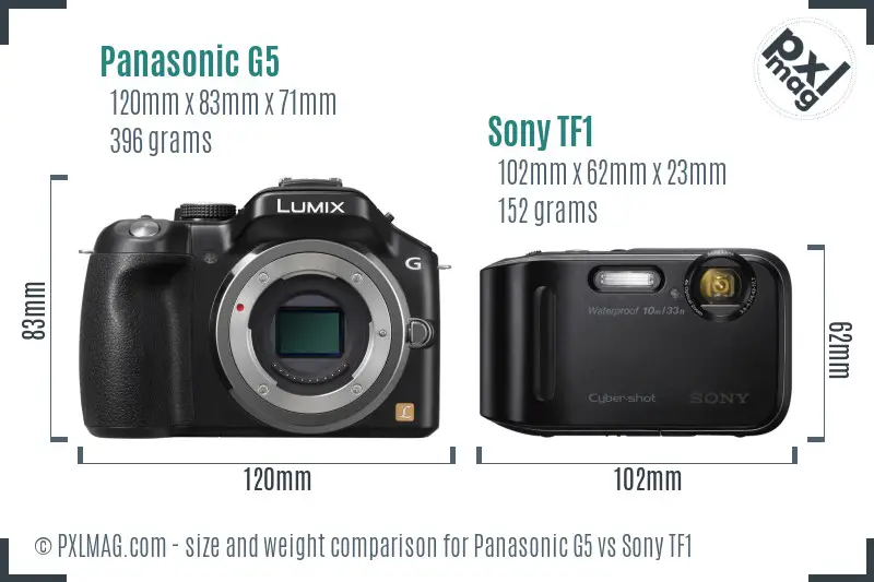 Panasonic G5 vs Sony TF1 size comparison
