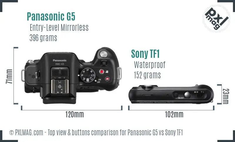Panasonic G5 vs Sony TF1 top view buttons comparison