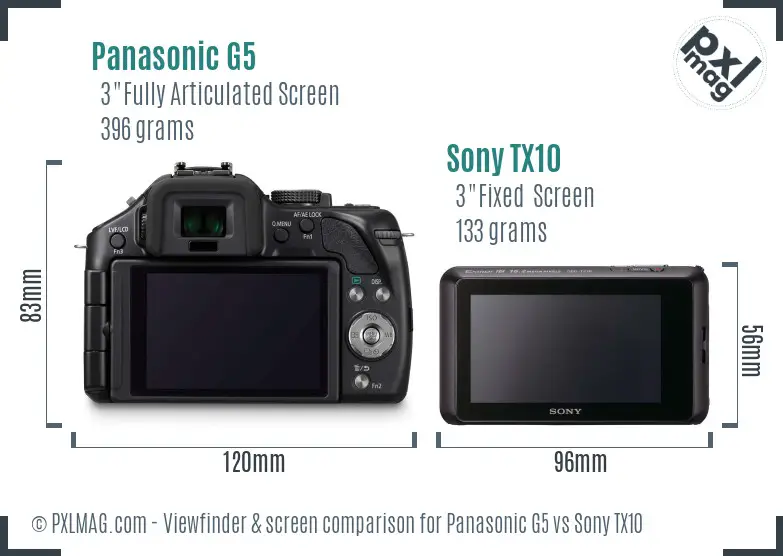 Panasonic G5 vs Sony TX10 Screen and Viewfinder comparison