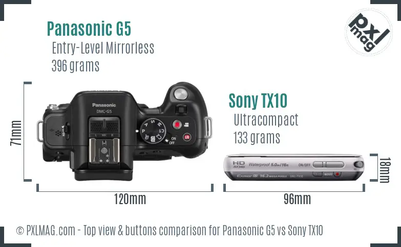 Panasonic G5 vs Sony TX10 top view buttons comparison