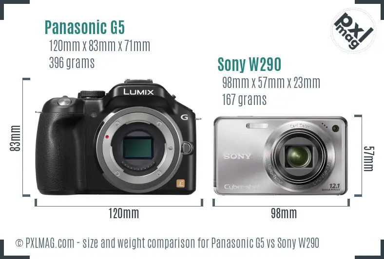 Panasonic G5 vs Sony W290 size comparison Panasonic G5 vs Sony W290 size comparison