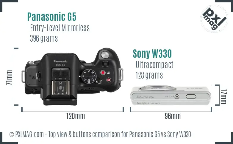 Panasonic G5 vs Sony W330 top view buttons comparison