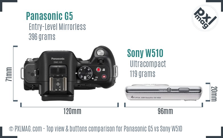 Panasonic G5 vs Sony W510 top view buttons comparison