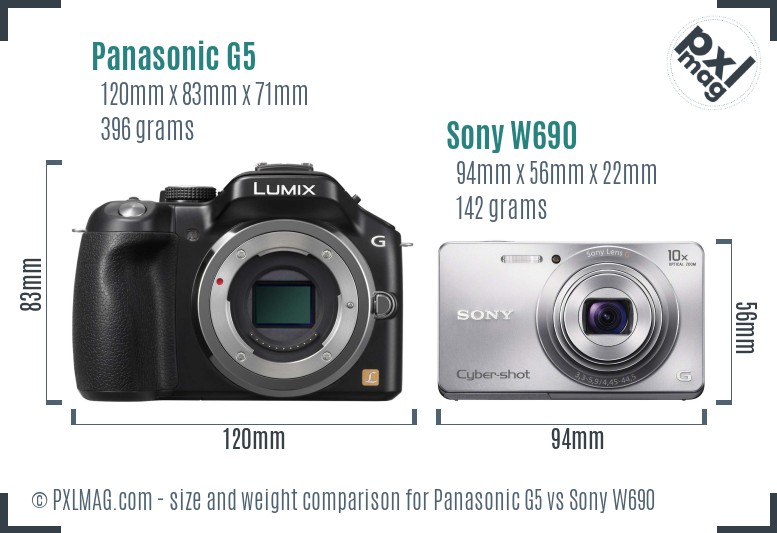Panasonic G5 vs Sony W690 size comparison