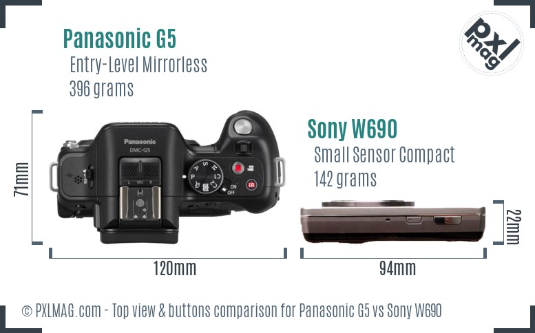 Panasonic G5 vs Sony W690 top view buttons comparison