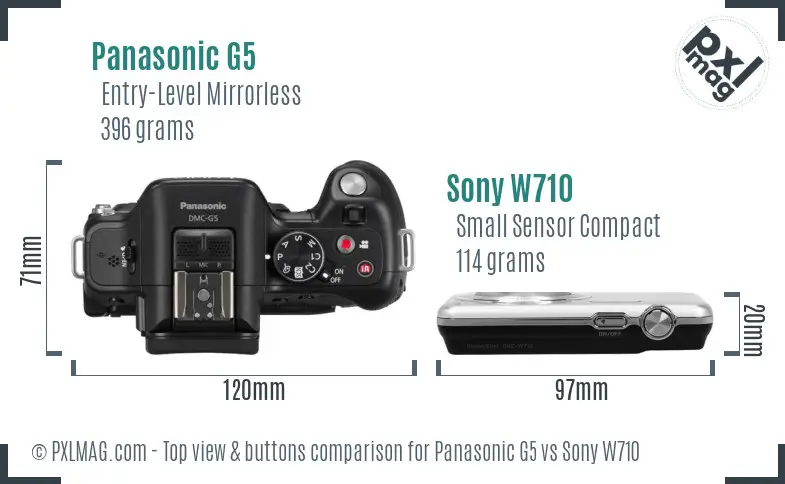 Panasonic G5 vs Sony W710 top view buttons comparison