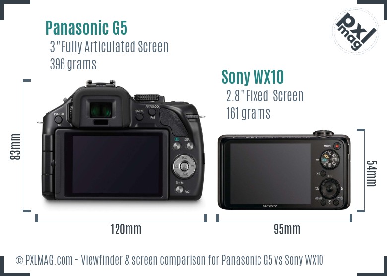 Panasonic G5 vs Sony WX10 Screen and Viewfinder comparison