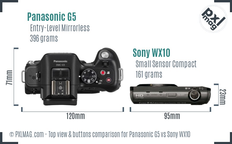 Panasonic G5 vs Sony WX10 top view buttons comparison