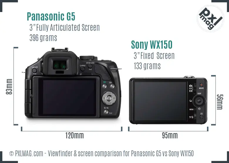 Panasonic G5 vs Sony WX150 Screen and Viewfinder comparison