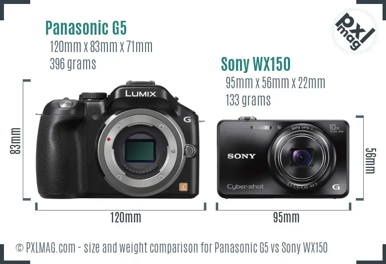 Panasonic G5 vs Sony WX150 size comparison