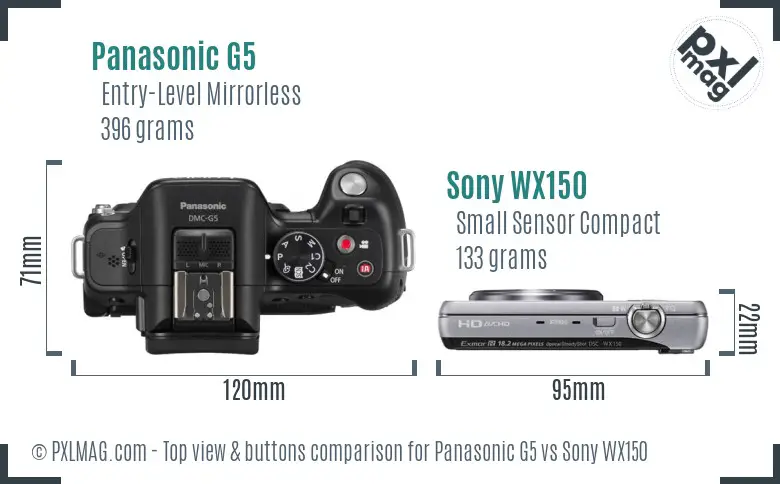 Panasonic G5 vs Sony WX150 top view buttons comparison