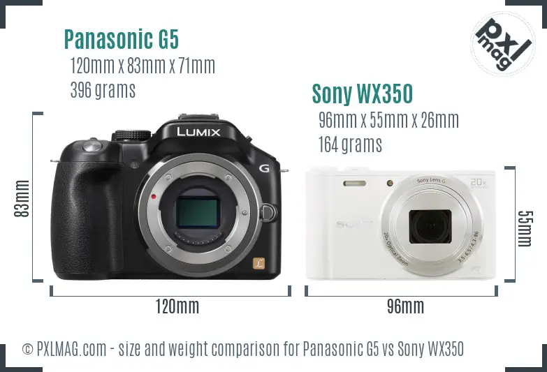 Panasonic G5 vs Sony WX350 size comparison