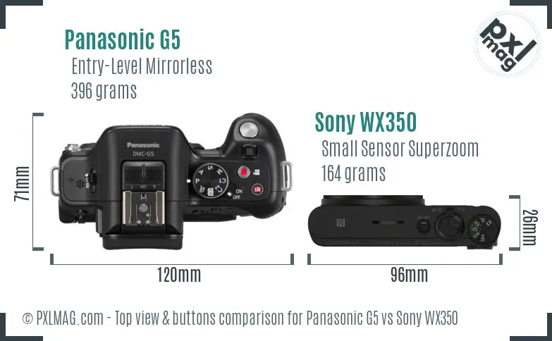 Panasonic G5 vs Sony WX350 top view buttons comparison