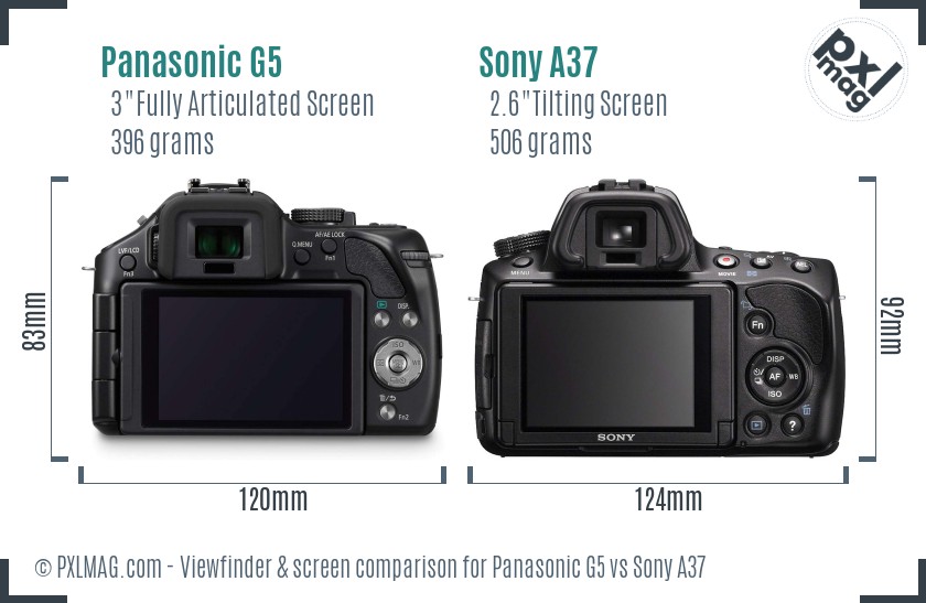 Panasonic G5 vs Sony A37 Screen and Viewfinder comparison