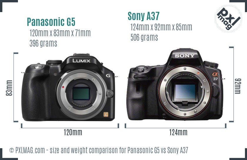 Panasonic G5 vs Sony A37 size comparison