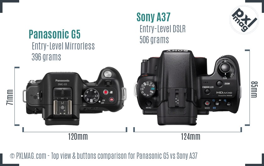 Panasonic G5 vs Sony A37 top view buttons comparison