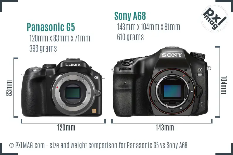 Panasonic G5 vs Sony A68 size comparison Panasonic G5 vs Sony A68 size comparison