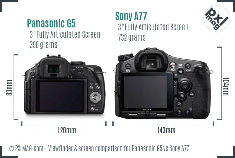 Panasonic G5 vs Sony A77 Screen and Viewfinder comparison Panasonic G5 vs Sony A77 Screen and Viewfinder comparison