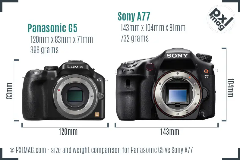 Panasonic G5 vs Sony A77 size comparison Panasonic G5 vs Sony A77 size comparison