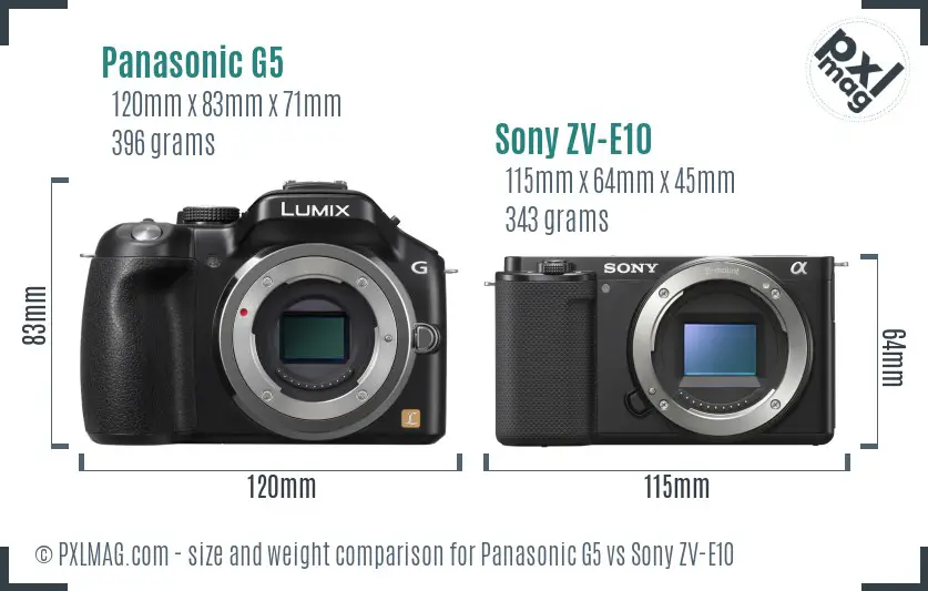 Panasonic G5 vs Sony ZV-E10 size comparison
