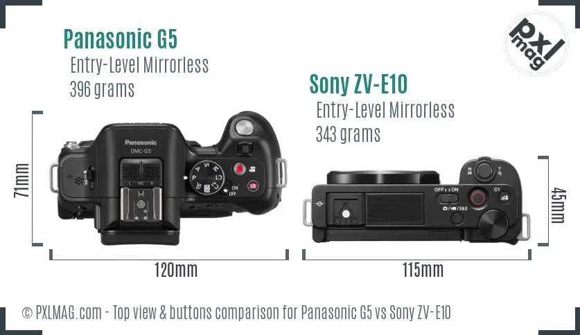 Panasonic G5 vs Sony ZV-E10 top view buttons comparison