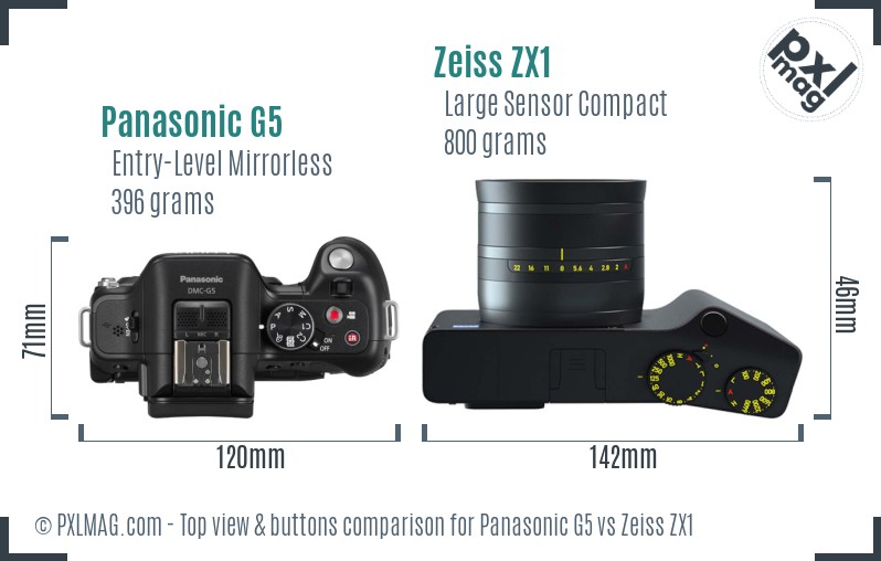 Panasonic G5 vs Zeiss ZX1 top view buttons comparison