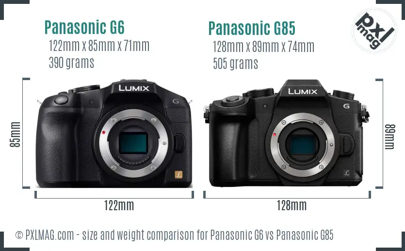 Panasonic G6 vs Panasonic G85 size comparison