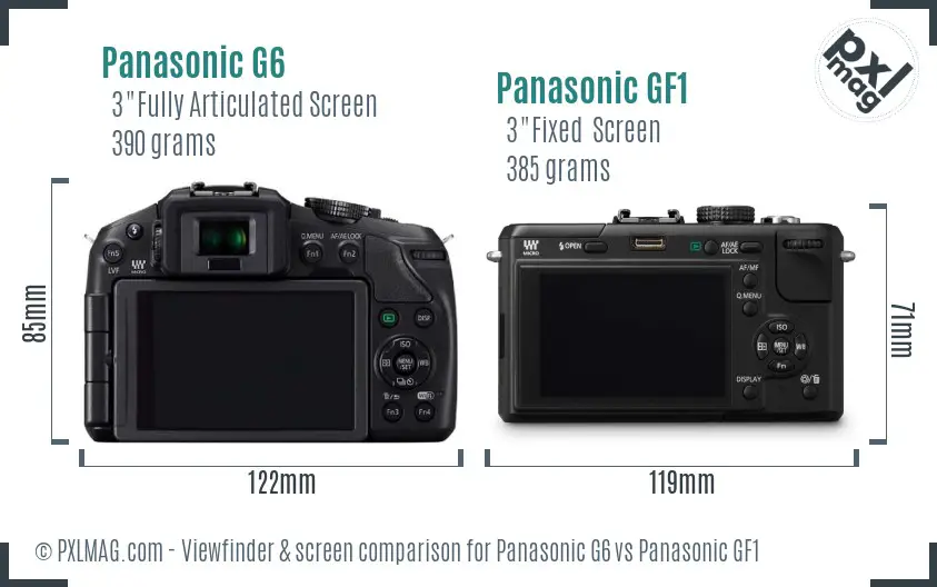Panasonic G6 vs Panasonic GF1 Screen and Viewfinder comparison