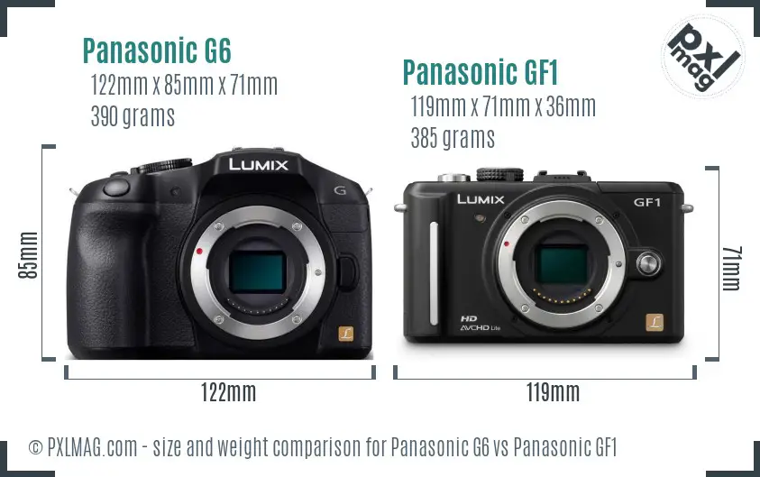 Panasonic G6 vs Panasonic GF1 size comparison