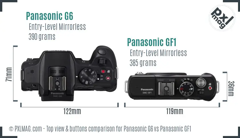 Panasonic G6 vs Panasonic GF1 top view buttons comparison