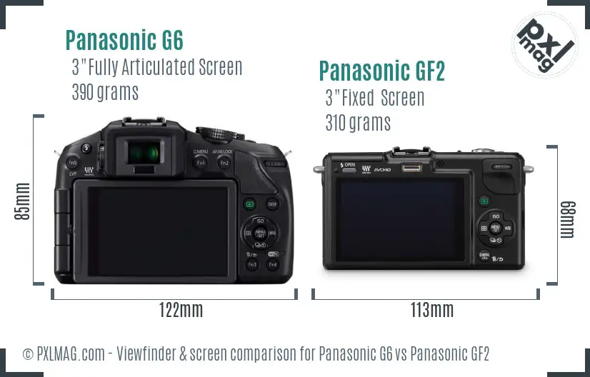 Panasonic G6 vs Panasonic GF2 Screen and Viewfinder comparison