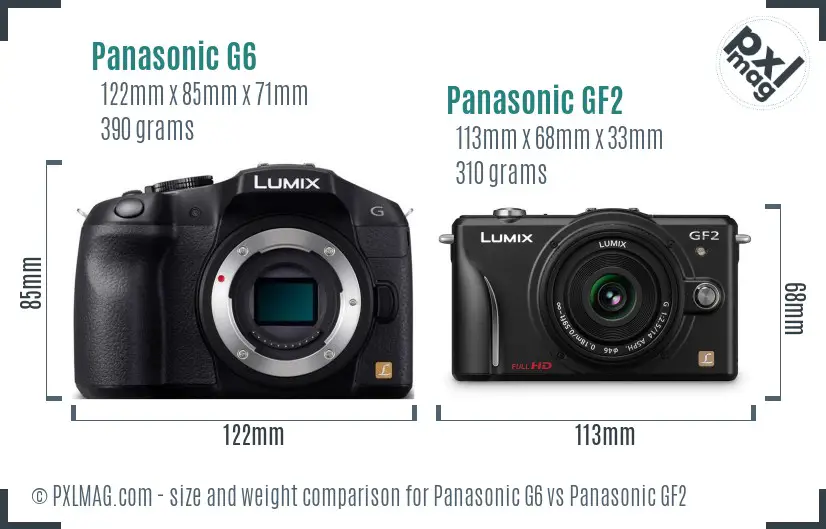 Panasonic G6 vs Panasonic GF2 size comparison