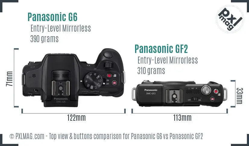 Panasonic G6 vs Panasonic GF2 top view buttons comparison