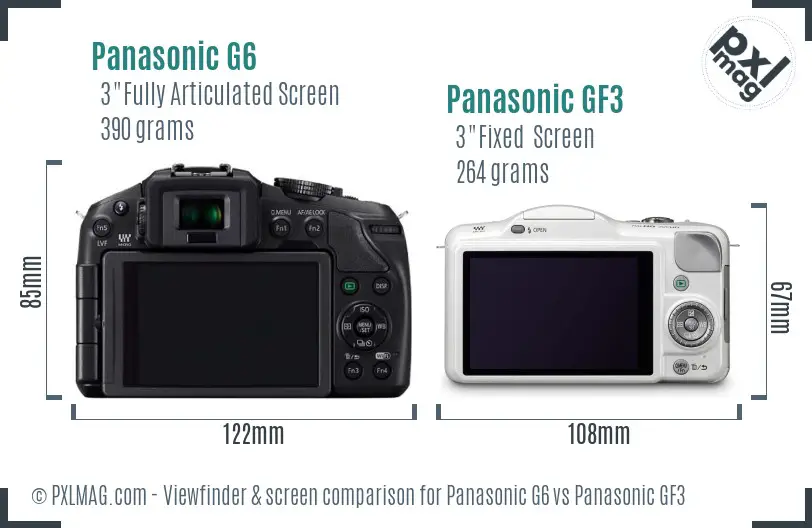Panasonic G6 vs Panasonic GF3 Screen and Viewfinder comparison
