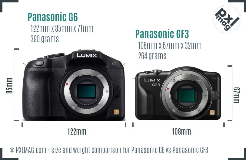 Panasonic G6 vs Panasonic GF3 size comparison