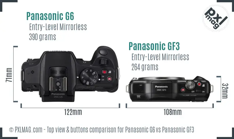 Panasonic G6 vs Panasonic GF3 top view buttons comparison