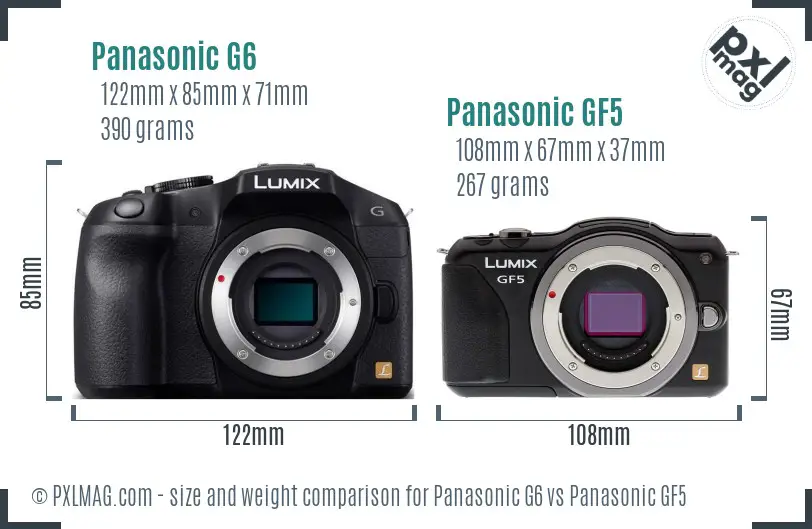 Panasonic G6 vs Panasonic GF5 size comparison