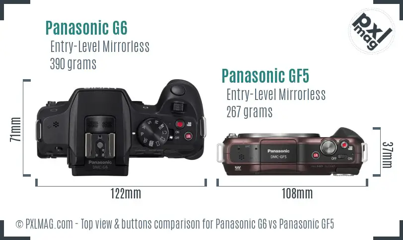 Panasonic G6 vs Panasonic GF5 top view buttons comparison