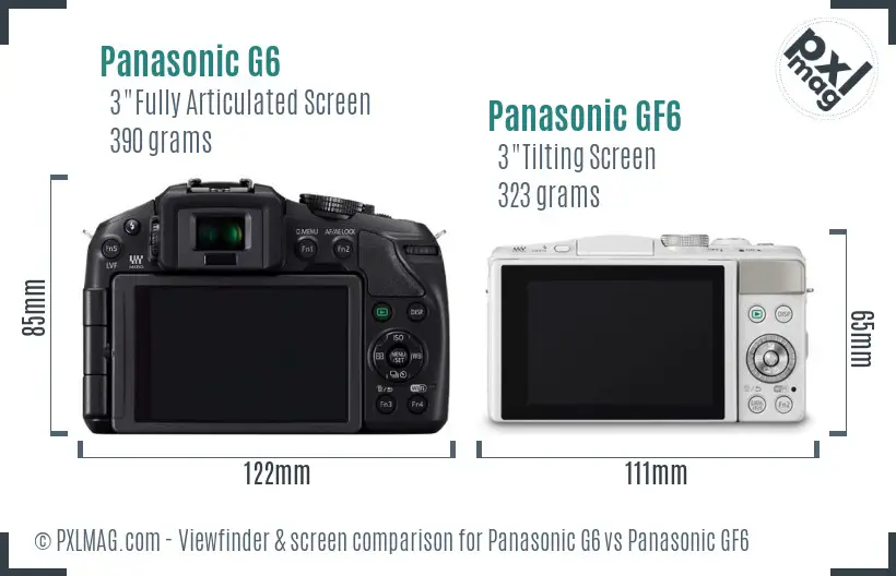 Panasonic G6 vs Panasonic GF6 Screen and Viewfinder comparison