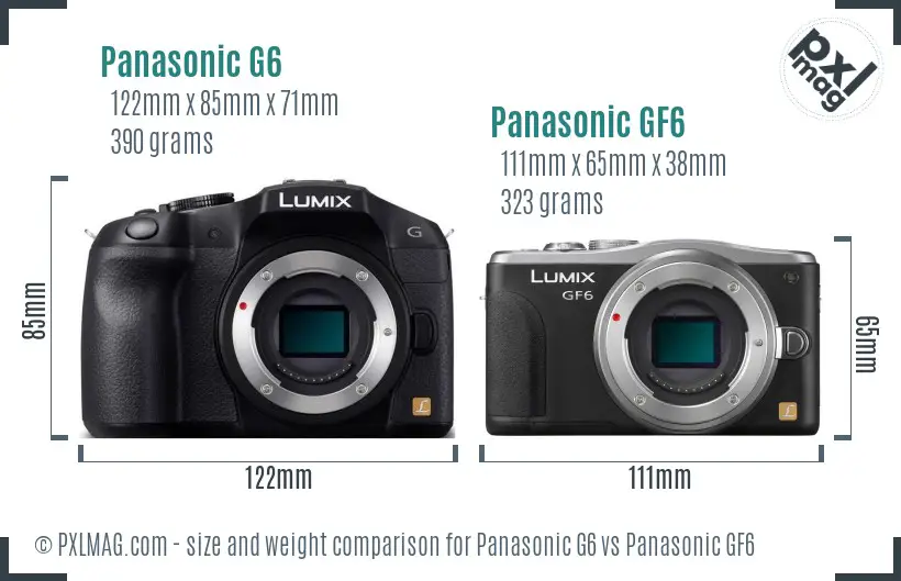 Panasonic G6 vs Panasonic GF6 size comparison