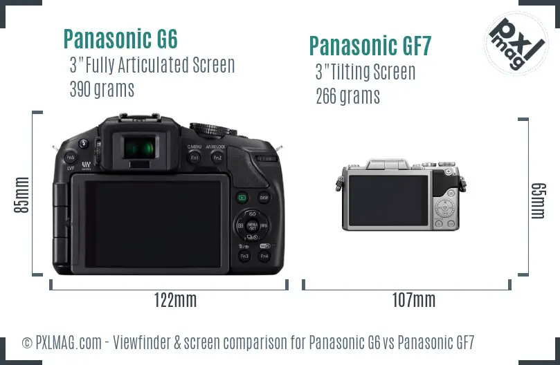 Panasonic G6 vs Panasonic GF7 Screen and Viewfinder comparison