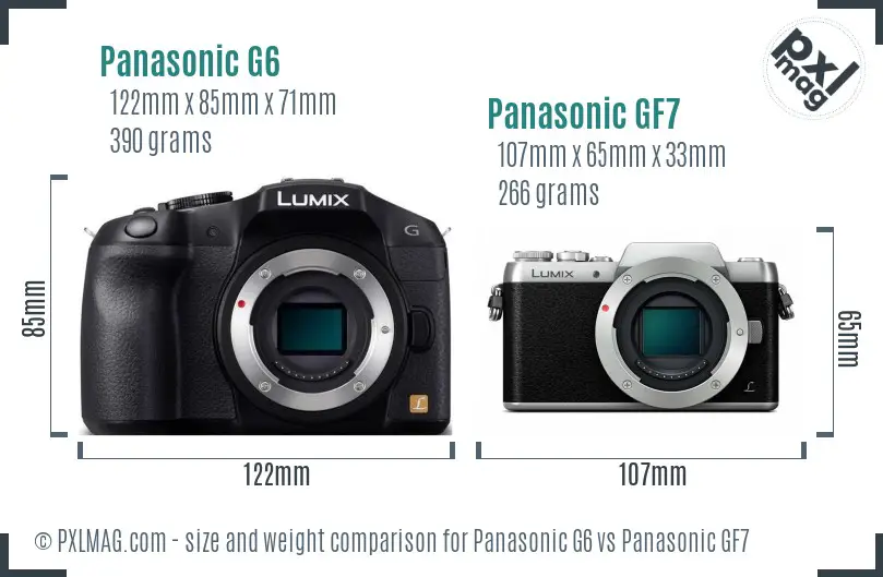 Panasonic G6 vs Panasonic GF7 size comparison