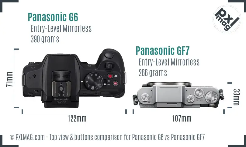 Panasonic G6 vs Panasonic GF7 top view buttons comparison