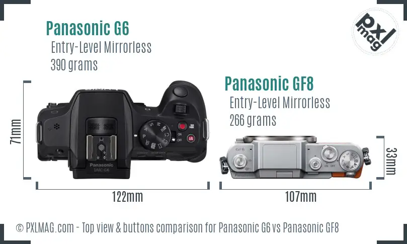 Panasonic G6 vs Panasonic GF8 top view buttons comparison